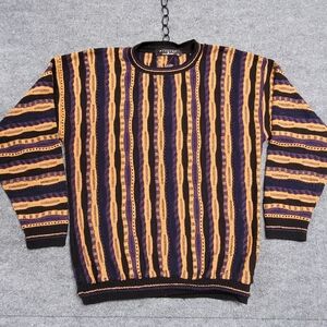 Vintage Striped Knit XL Sweater - Black and Yellow Purple